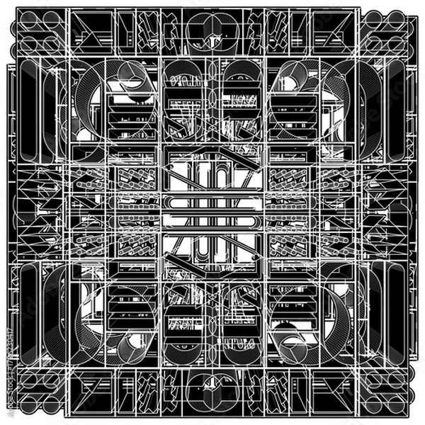 Fototapeta Abstract Geometric Wall Vector. A Wall Made Of Perforated Geometric Figures Isolated On White Background.