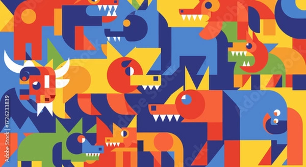 Fototapeta Vibrant geometric animal pattern with abstract shapes and bold colors.