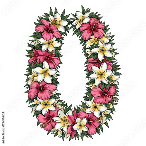 Fototapeta Vector Floral Pattern with Hibiscus and Plumeria Flowers in Tropical Style for Summer Design