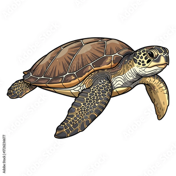 Fototapeta Vector Illustration of a Sea Turtle in Realistic Style Featuring Detailed Shell and Flippers with Natural Brown and Tan Colors for Marine Life and Wildlife Design