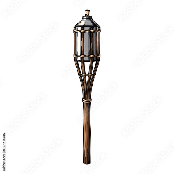 Fototapeta Vector Illustration of Traditional Wooden Lantern in Vintage Style with Metallic Top and Rope Detailing