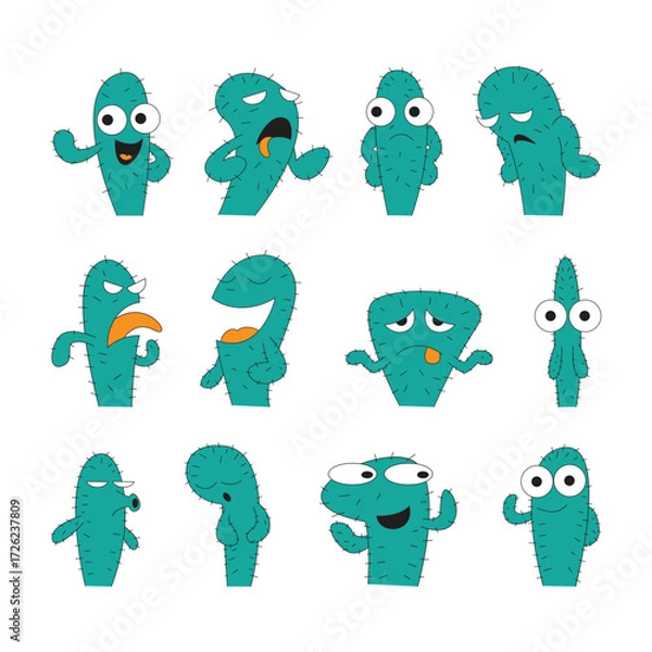 Obraz Cactus mascot logo design vector. Cactus set illustration with various face shapes.