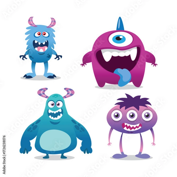 Obraz Monster mascot logo design vector. Cute monster set illustration.