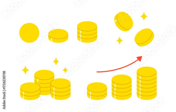 Obraz シンプルなコインのセット【ベクターイラスト素材】