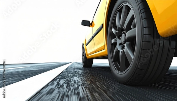 Fototapeta 車 タクシー 黄色 タイヤ ホイール アスファルト 道路 車線 黄色い線 夕日 夕暮れ 都市 ビル 運転 交通 移動 光 反射 まぶしい 街並み