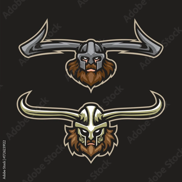 Fototapeta Vikings mascot logo design vector. Vikings head pack illustration with various options.