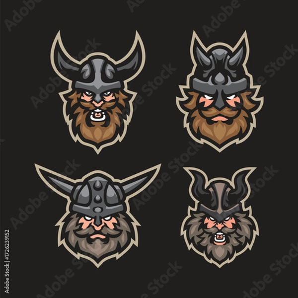 Obraz Vikings mascot logo design vector. Vikings head pack illustration.