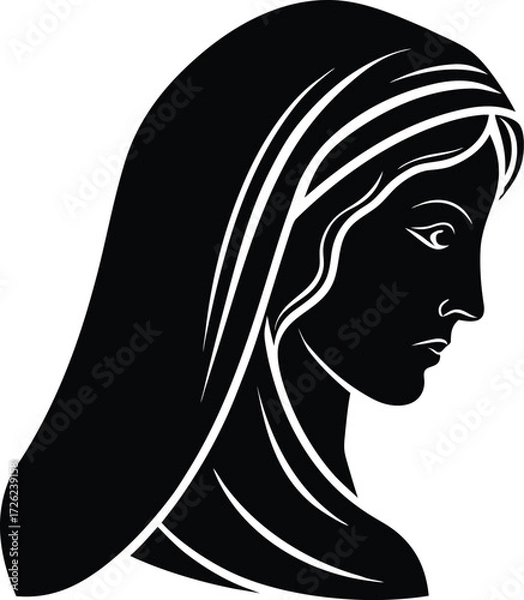 Obraz virgin mary head side profile black silhouette vec.eps