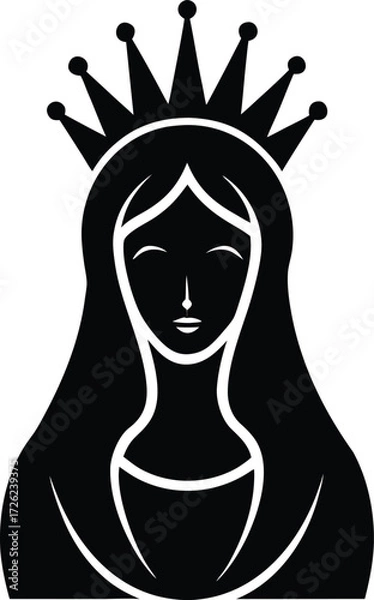 Obraz virgin mary head with crown black silhouette vecto.eps