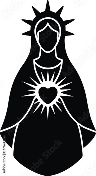 Obraz virgin mary with sacred heart black silhouette vec.eps