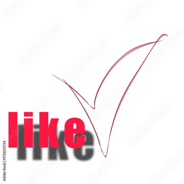 Fototapeta Red "like" Text and Stylized Check Mark on a Black Background (PNG)