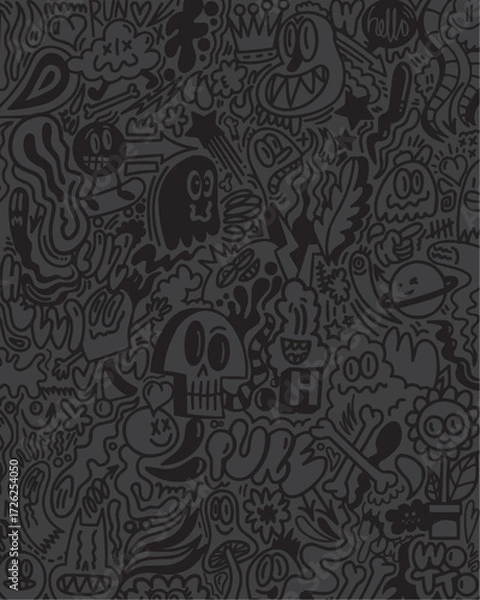 Fototapeta Dynamic cartoon doodle art bursting with playful characters, perfect for modern design projects, creating a unique visual narrative