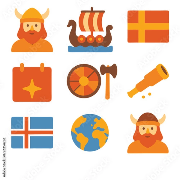 Fototapeta Leif erikson day image features viking exploration with a ship, telescope, and erikson, suitable for educational and historical content.