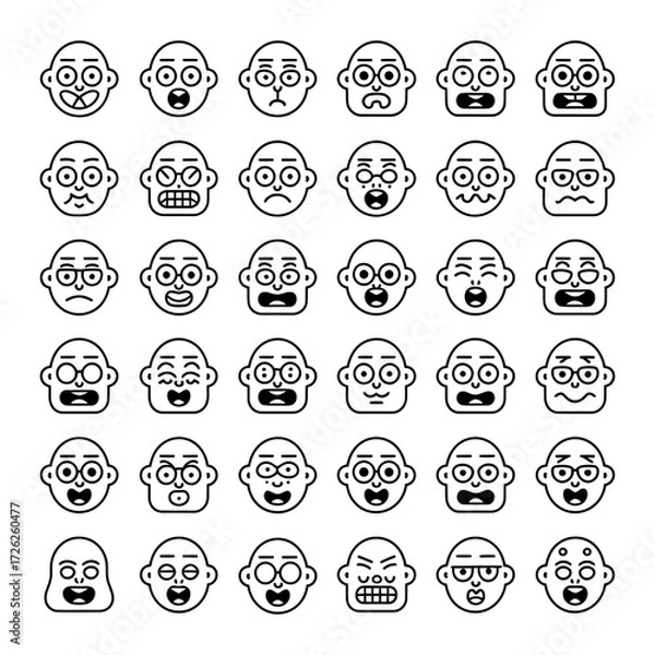 Fototapeta Comic Cartoon Bold Line Art Icon Sheet, Playful Vector Outline Expression SVG Pack.