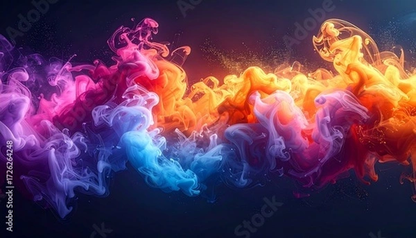 Fototapeta Vibrant, swirling hues of ink, creating a mesmerizing abstract design against a dark backdrop.