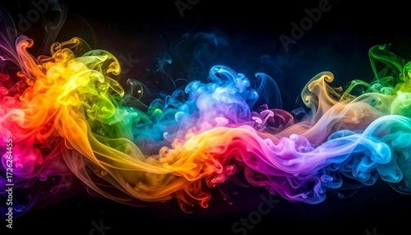 Fototapeta A dynamic display of swirling, colorful smoke against a dark background, showcasing a vibrant spectrum of hues.