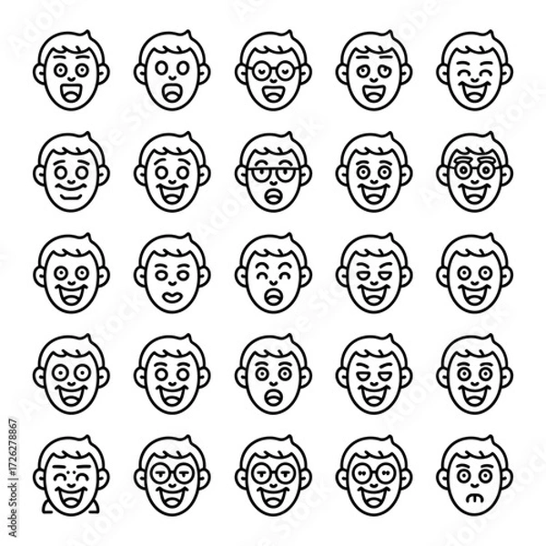Fototapeta Comic Cartoon Bold Black Line Art with White Filled Icons, Playful Vector Outline Expression SVG Pack.
