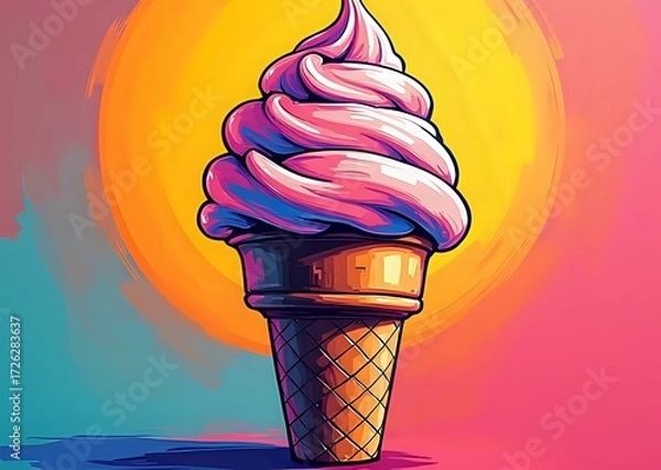Fototapeta Pink Soft Serve Cone on a Sunny Day