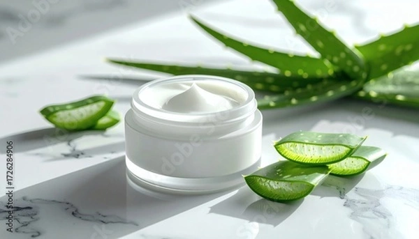 Obraz Luxurious Aloe Vera Cream:  Natural Skincare, Marble Background, Soft Light