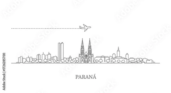 Obraz Parana Skyline with Airplane Line Art