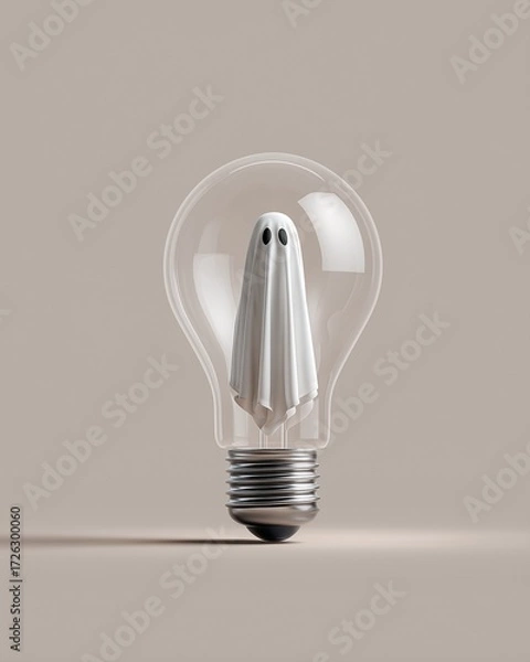 Fototapeta Minimal modern ghost with Halloween ghost lightbulb minimalist ghost lightbulb spooky floating ghost lightbulb clean isolated design