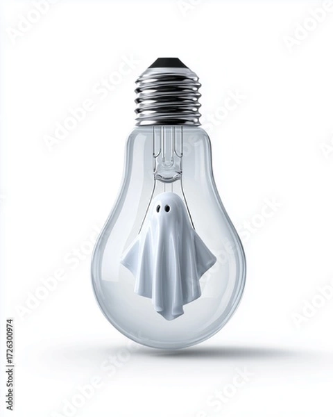 Fototapeta Minimal modern ghost with Halloween ghost lightbulb minimalist ghost lightbulb spooky floating ghost lightbulb clean isolated design