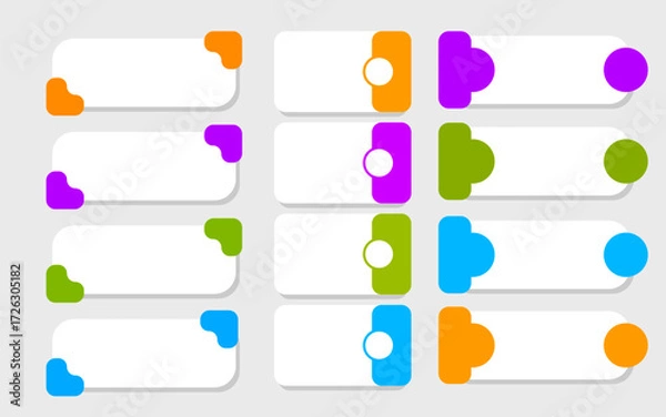 Fototapeta Infographic design featuring blank white rectangles with orange, purple, and green shapes.