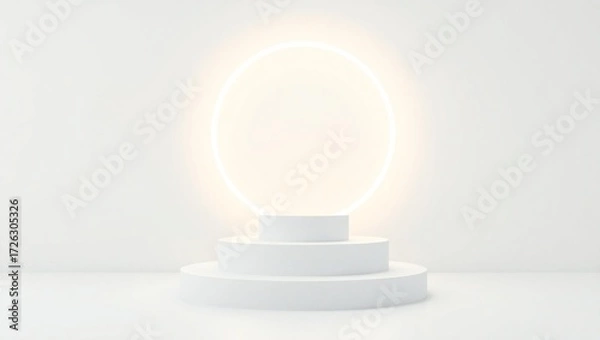 Obraz Minimalist white podium with bright spotlight illuminating the top