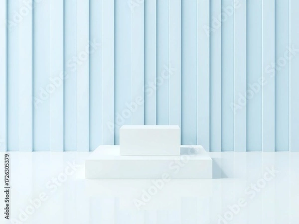 Obraz Minimalist white podium with soft blue and light blue vertical background