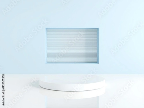 Obraz Minimalist product display stage with soft blue background and recessed shelf