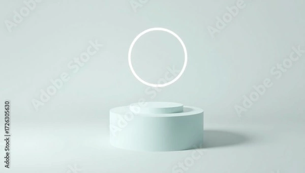 Obraz Minimalist white oval neon light floating above a pedestal