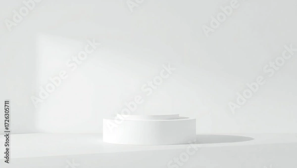Obraz Minimalist white podium with soft geometric shadows and light
