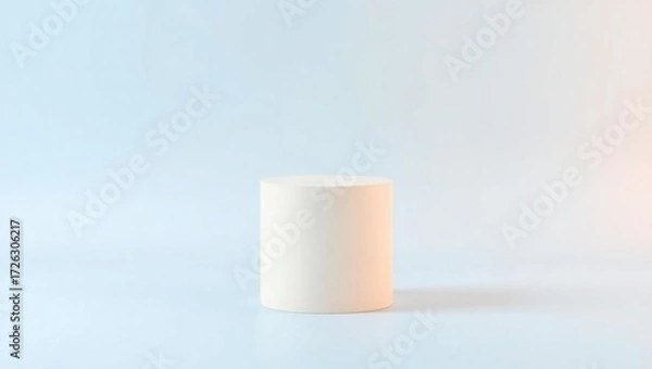 Obraz Minimalist white candle casting a soft shadow on a pastel blue background
