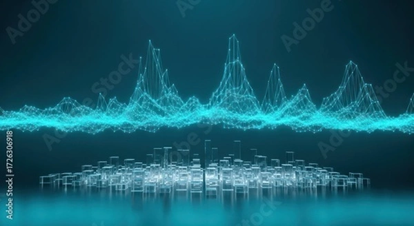 Obraz Abstract Futuristic Cityscape and Data Visualization with Glowing Blue Lines minimal 50