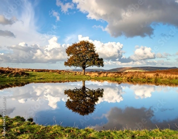 Obraz Serene Autumnal Landscape with Reflecting Clouds