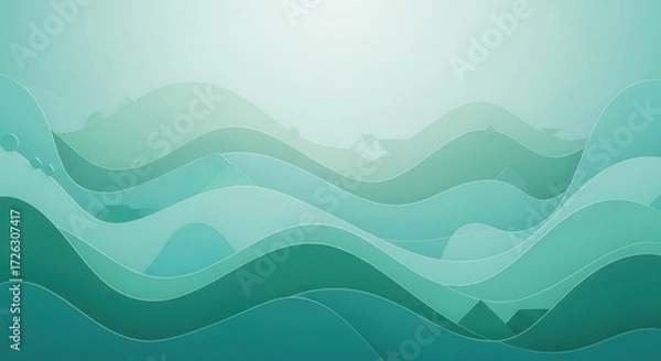 Obraz Abstract teal waves layered background in contemporary design minimal clean style