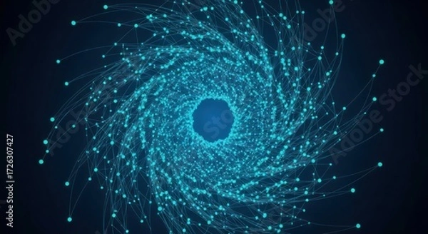 Obraz Abstract technology background with connected lines and dots forming a vortex portal