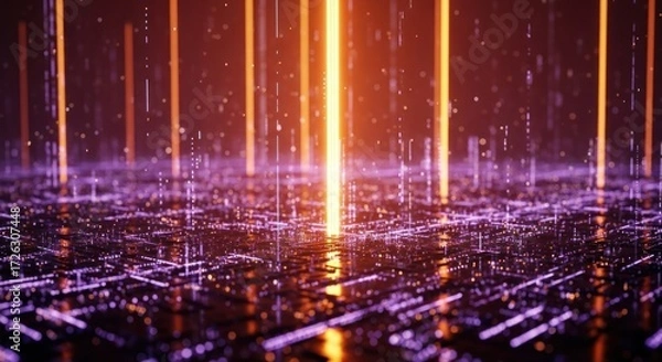 Obraz Abstract technology background with glowing lines and futuristic elements and digital landscape