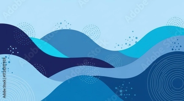 Obraz Abstract Water Waves Background with Circles and Dots in Various Shades of Blue