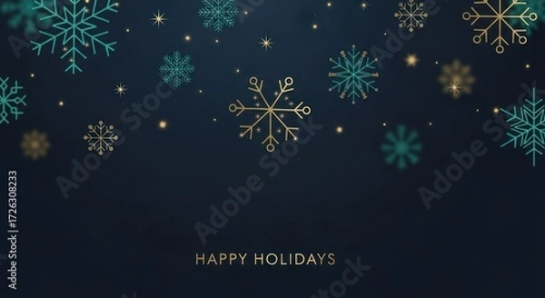 Obraz Elegant and Festive Happy Holidays Background with Geometric Snowflakes and Sparkling Lights