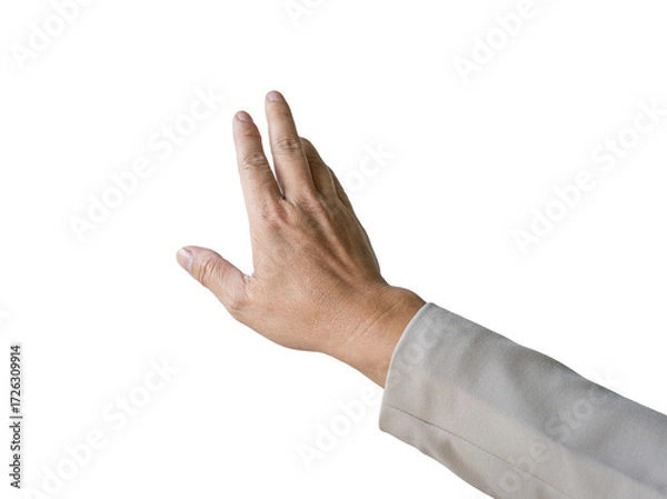 Fototapeta Businessman finger touching, hand clicking gesture. Isolated on transparent background.