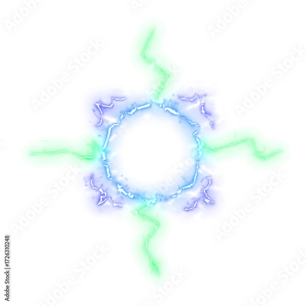 Fototapeta Abstract effect explosion electric energy shockwave, Electrical current, Neon glow style. For visual effects, fight scenes.