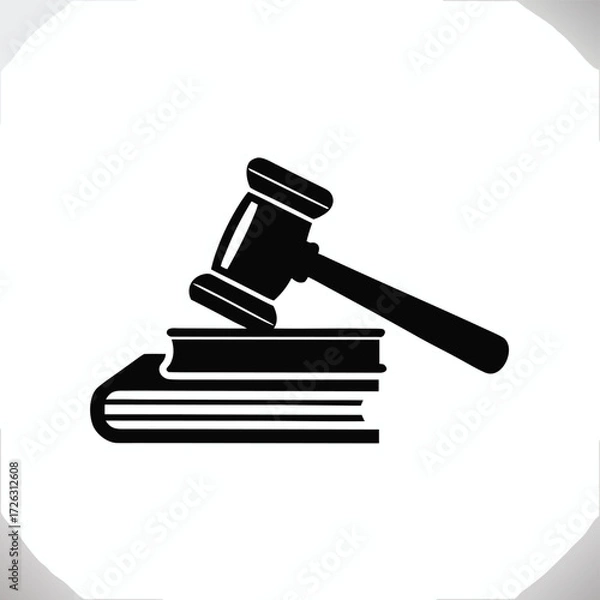 Fototapeta Vector art of gavel resting on a book illustration, representing law, justice, and legal authority, suitable for legal and educational content