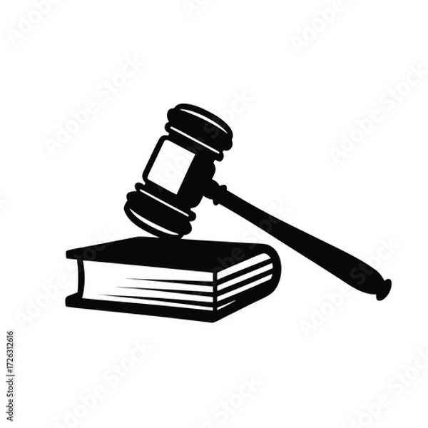 Fototapeta Vector art of gavel resting on a book illustration, symbolizing justice, law, and legal proceedings, ideal for legal firms and educational materials