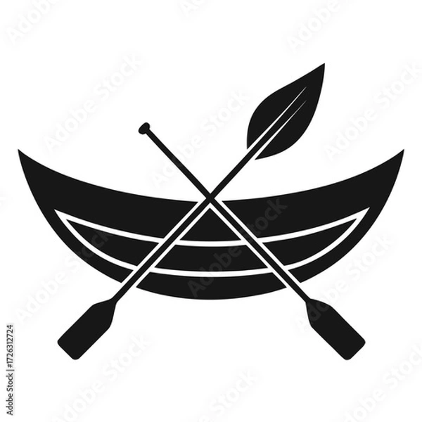 Fototapeta Vector art of a black silhouette of a canoe with paddles, capturing the essence of outdoor adventure and recreational boating activities