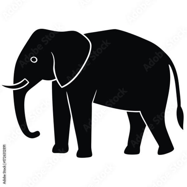 Fototapeta Vector art of a majestic elephant silhouette standing tall, showcasing its iconic trunk and tusks, , a symbol of strength and wisdom in the animal kingdom