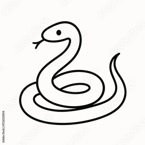 Fototapeta Simple black-line illustration of a coiled snake  