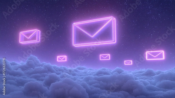 Obraz Neon Email Symbols in the Night Sky