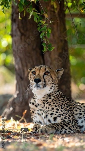 Fototapeta Resting cheetah under tree shade