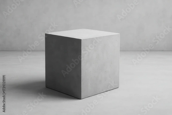 Fototapeta Minimalist concrete cube on smooth floor with soft shadow in empty room
